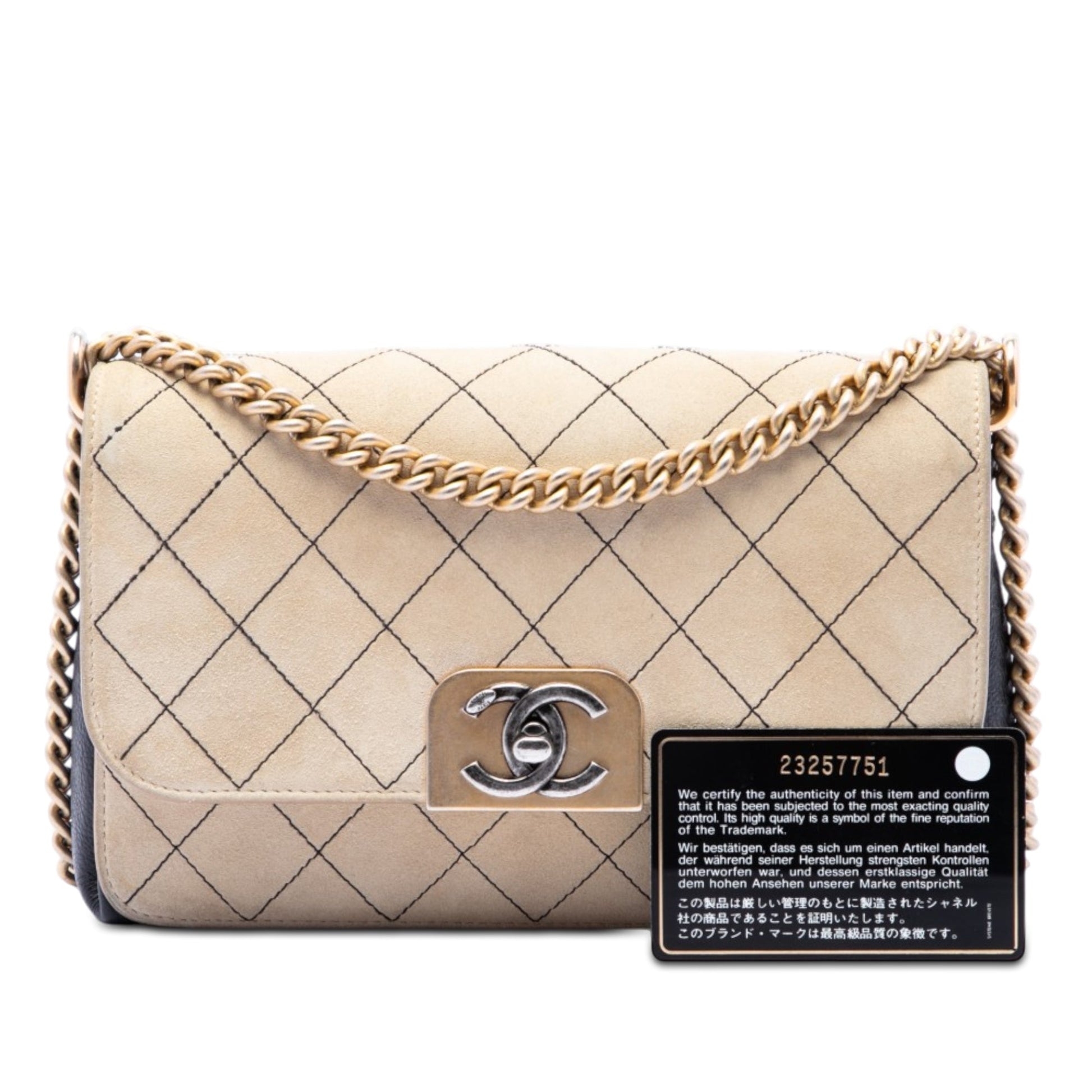 Chanel CC Stitched Suede and Calfskin Single Flap