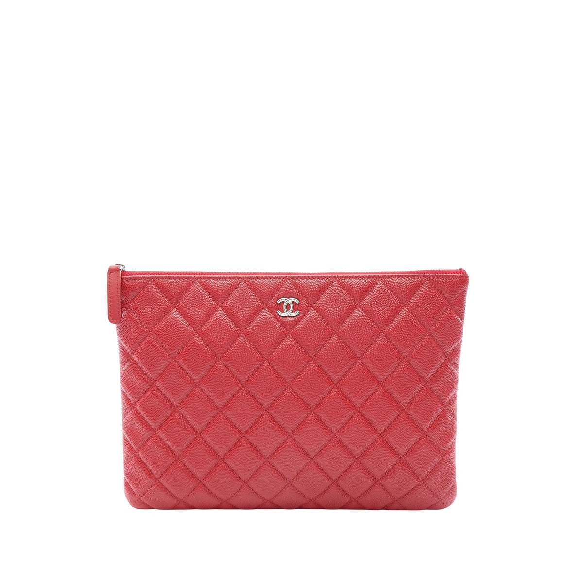 Chanel Quilted Caviar O Case Clutch — Red