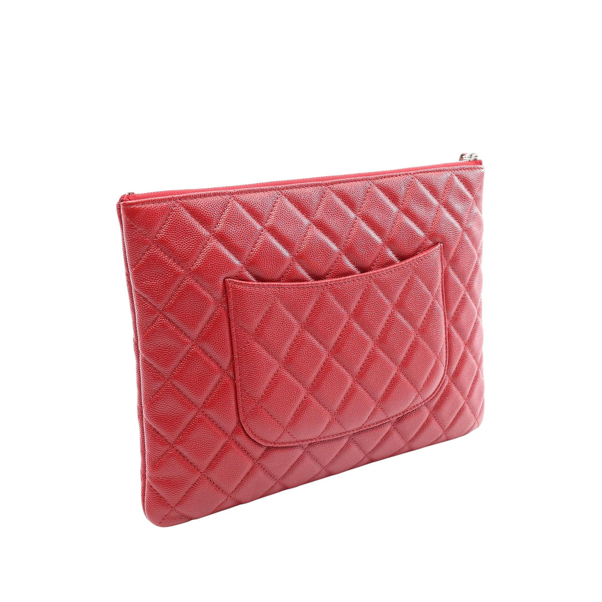 Chanel Quilted Caviar O Case Clutch — Red