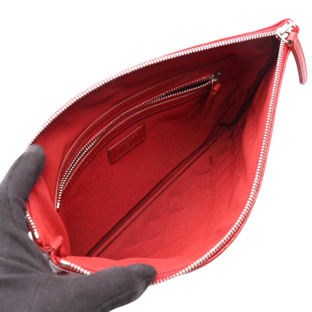 Chanel Quilted Caviar O Case Clutch — Red