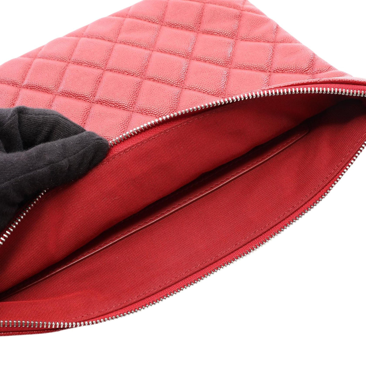 Chanel Quilted Caviar O Case Clutch — Red