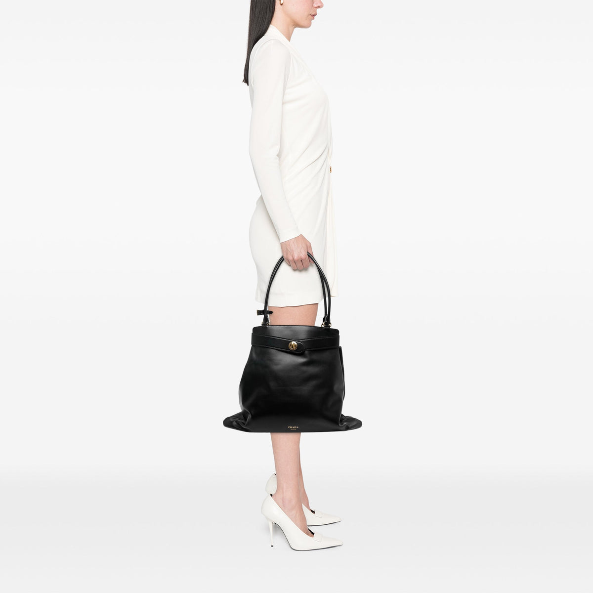 Prada Calfskin Etude Softy Shoulder Bag — Black