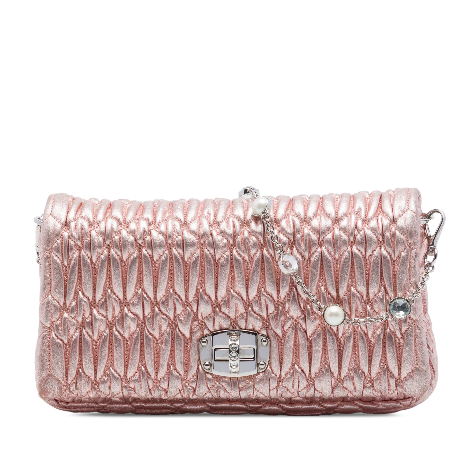 Miu Miu Matelasse Metallic Nappa Crystal Chain Satchel