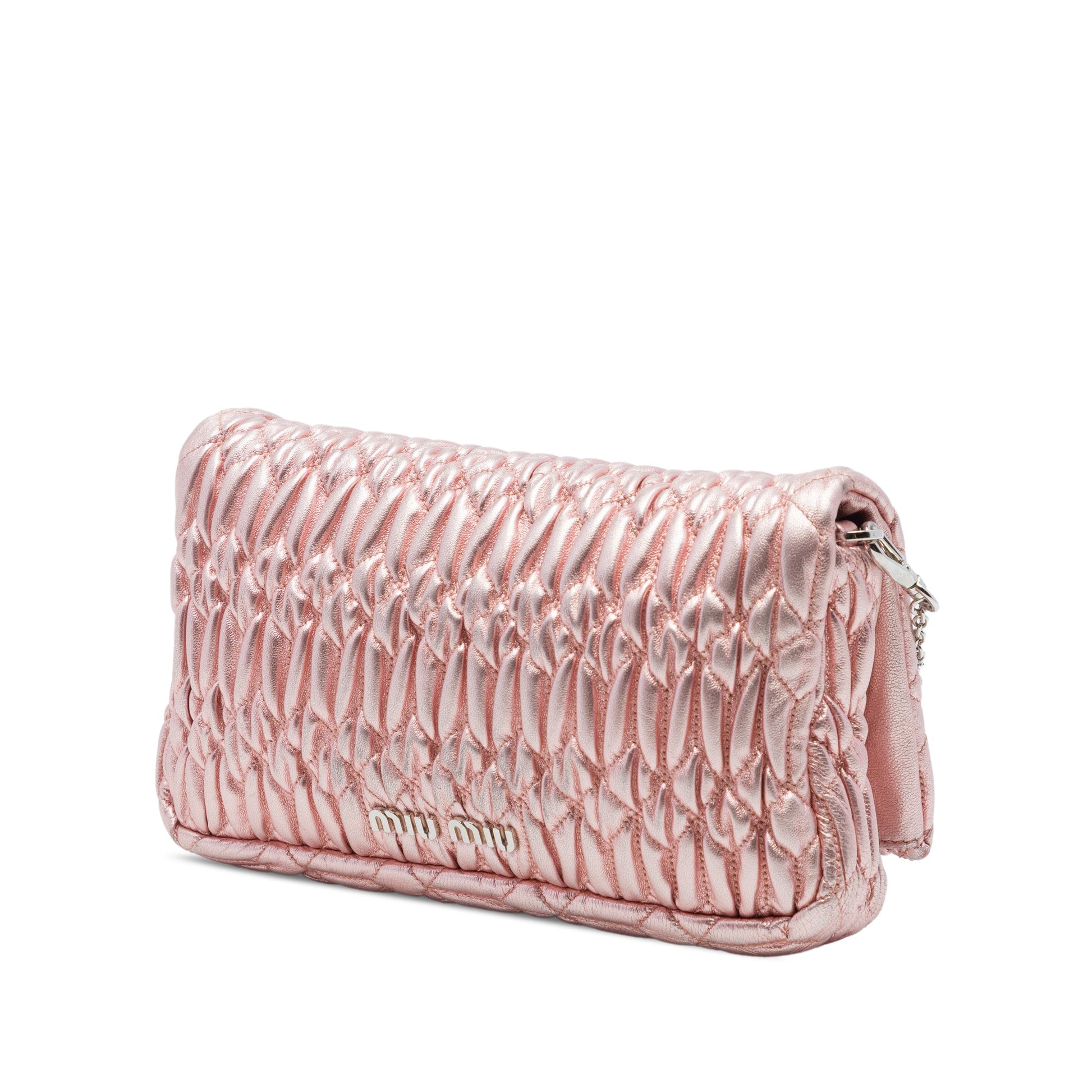 Miu Miu Matelasse Metallic Nappa Crystal Chain Satchel
