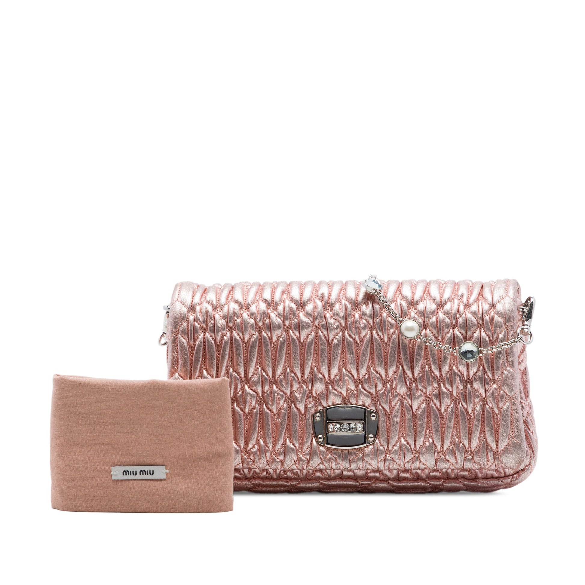 Miu Miu Matelasse Metallic Nappa Crystal Chain Satchel