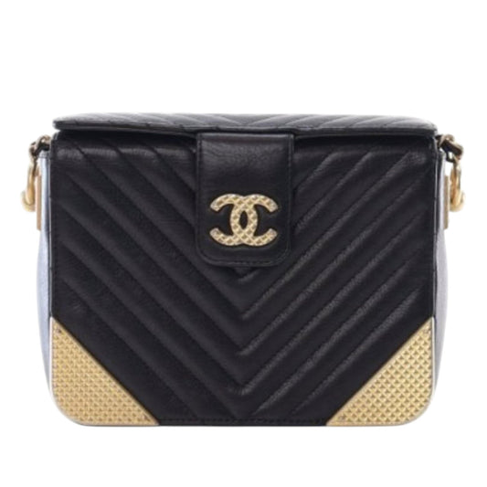 Chanel CC Chevron Calfskin Rock The Corners Minaudiere Bag