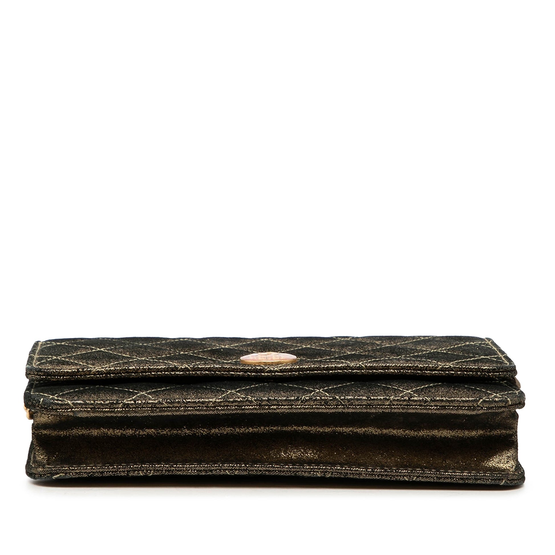 Chanel Quilted Iridescent Lambskin Tartan Button Wallet On Chain