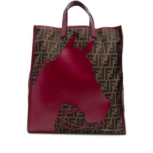 Fendi Zucca Canvas Selleria Horse Shopping Tote