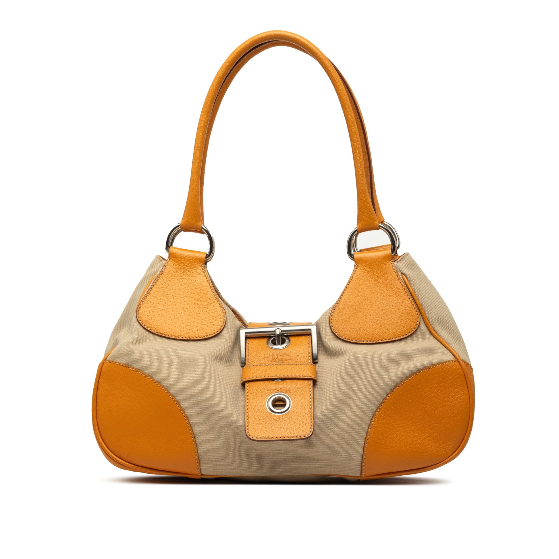 Prada Cinghiale Trimmed Canvas Canapa Moon Shoulder Bag