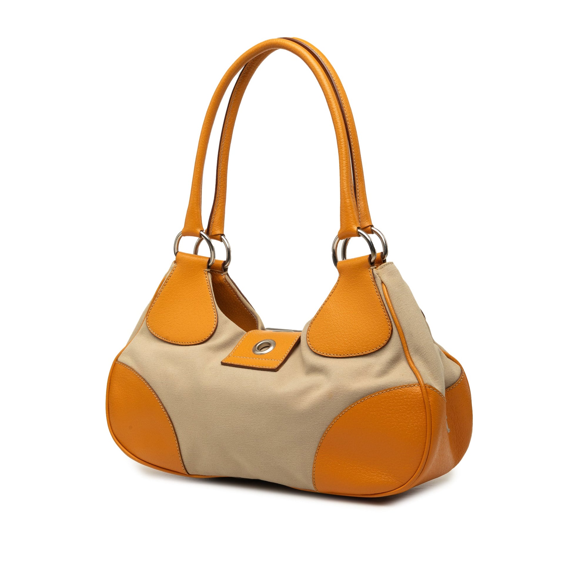 Prada Cinghiale Trimmed Canvas Canapa Moon Shoulder Bag