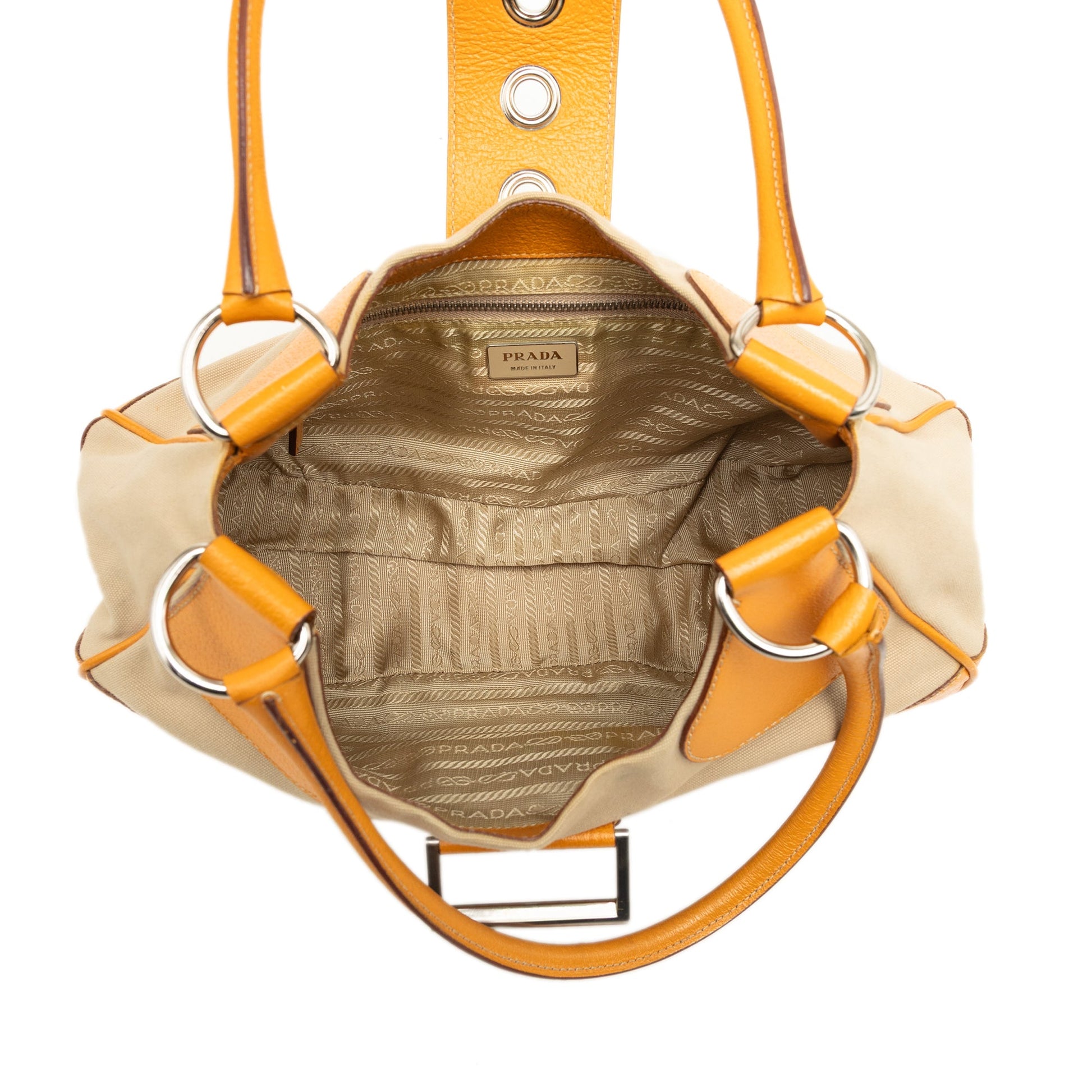 Prada Cinghiale Trimmed Canvas Canapa Moon Shoulder Bag