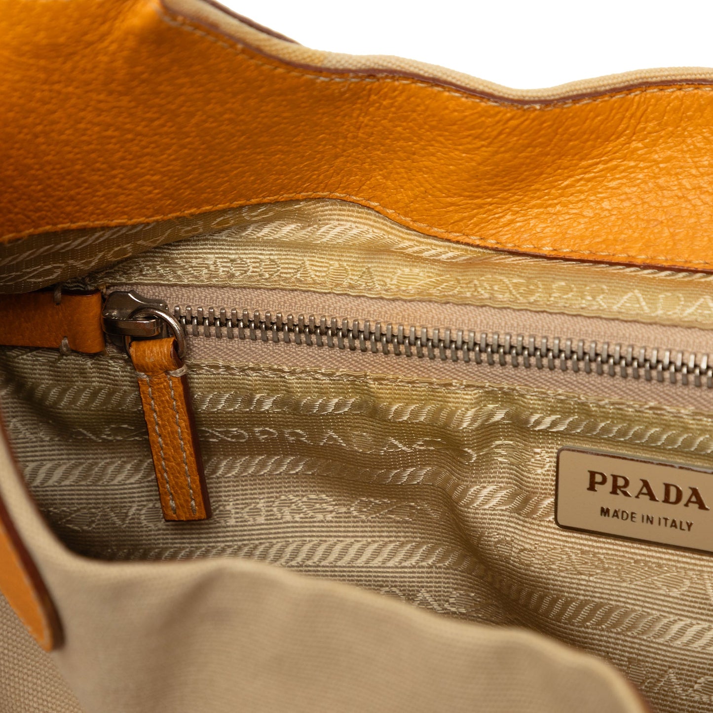 Prada Cinghiale Trimmed Canvas Canapa Moon Shoulder Bag