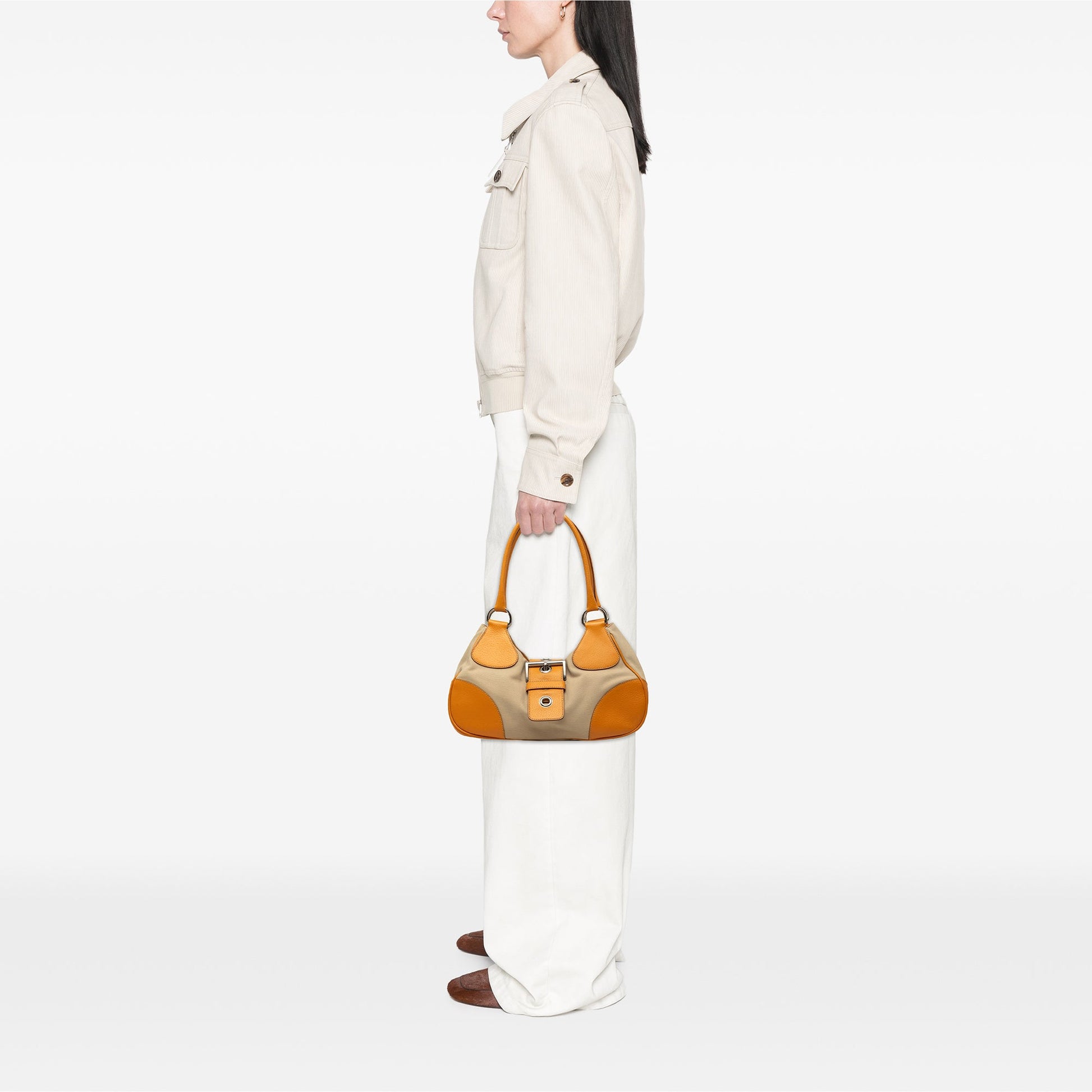 Prada Cinghiale Trimmed Canvas Canapa Moon Shoulder Bag