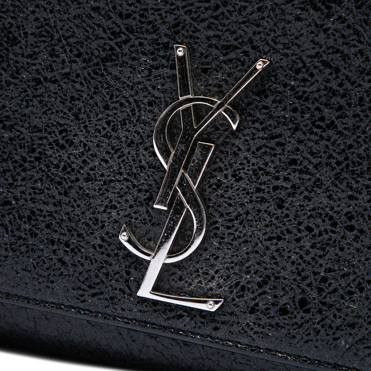 Saint Laurent Medium Crackled Patent Monogram Kate Crossbody — Black