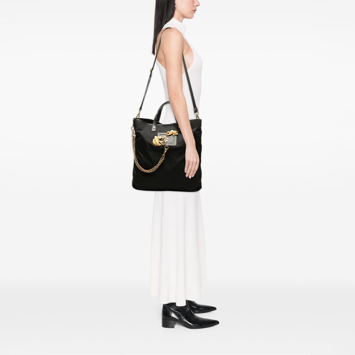 Prada Saffiano Trimmed Tessuto Animalier Dragon Satchel