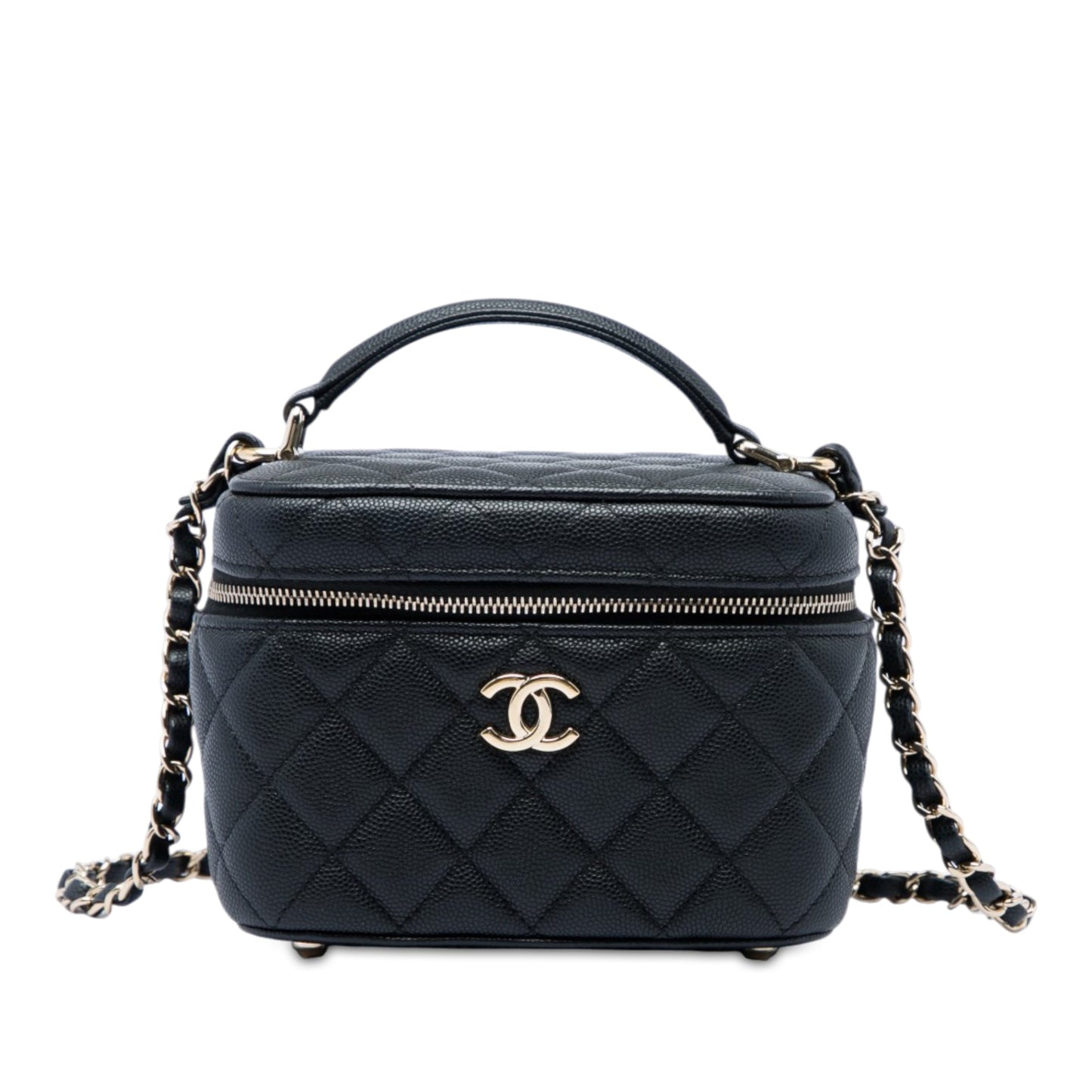 Chanel Small Quilted Caviar Top Handle Vanity Case with Chain