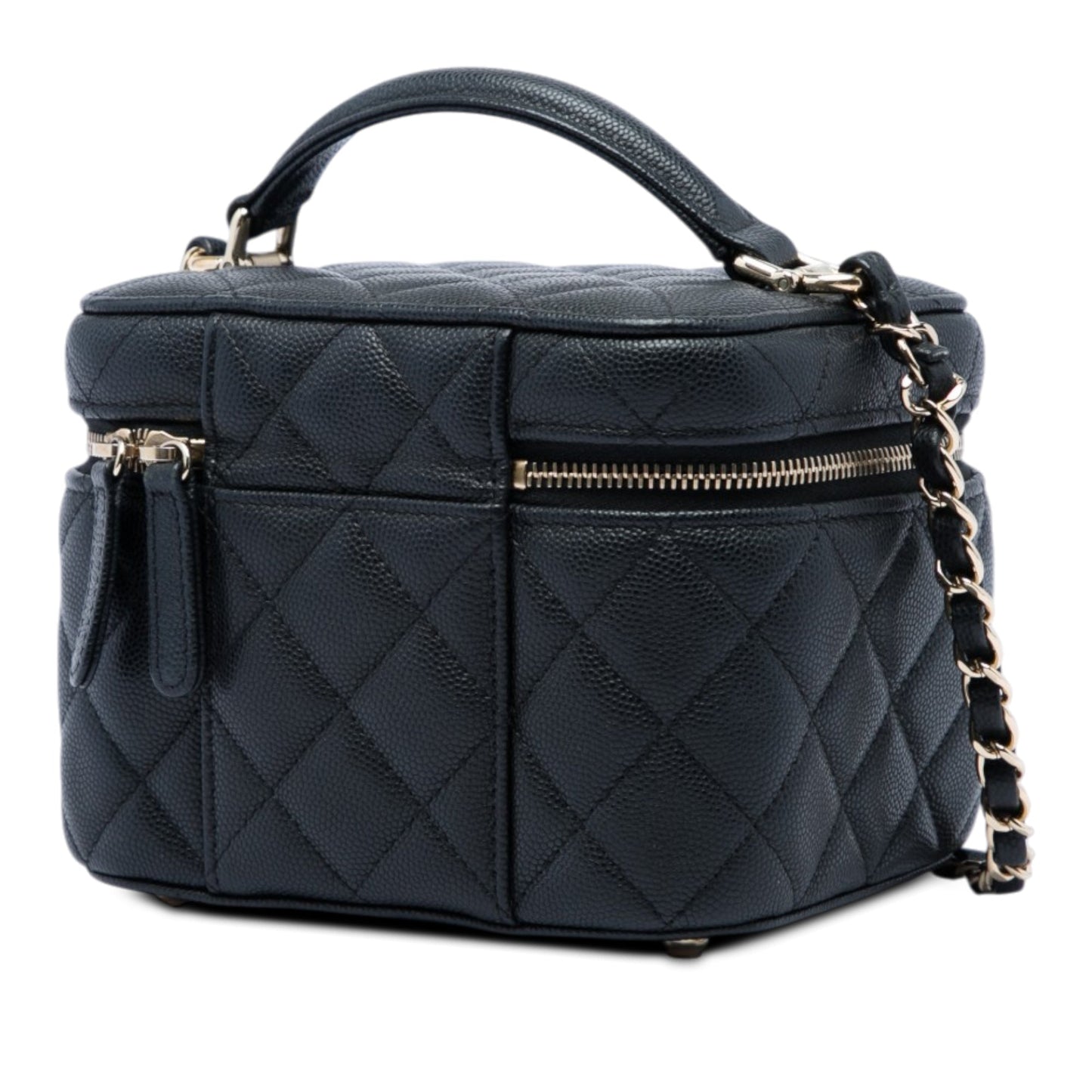 Chanel Small Quilted Caviar Top Handle Vanity Case with Chain