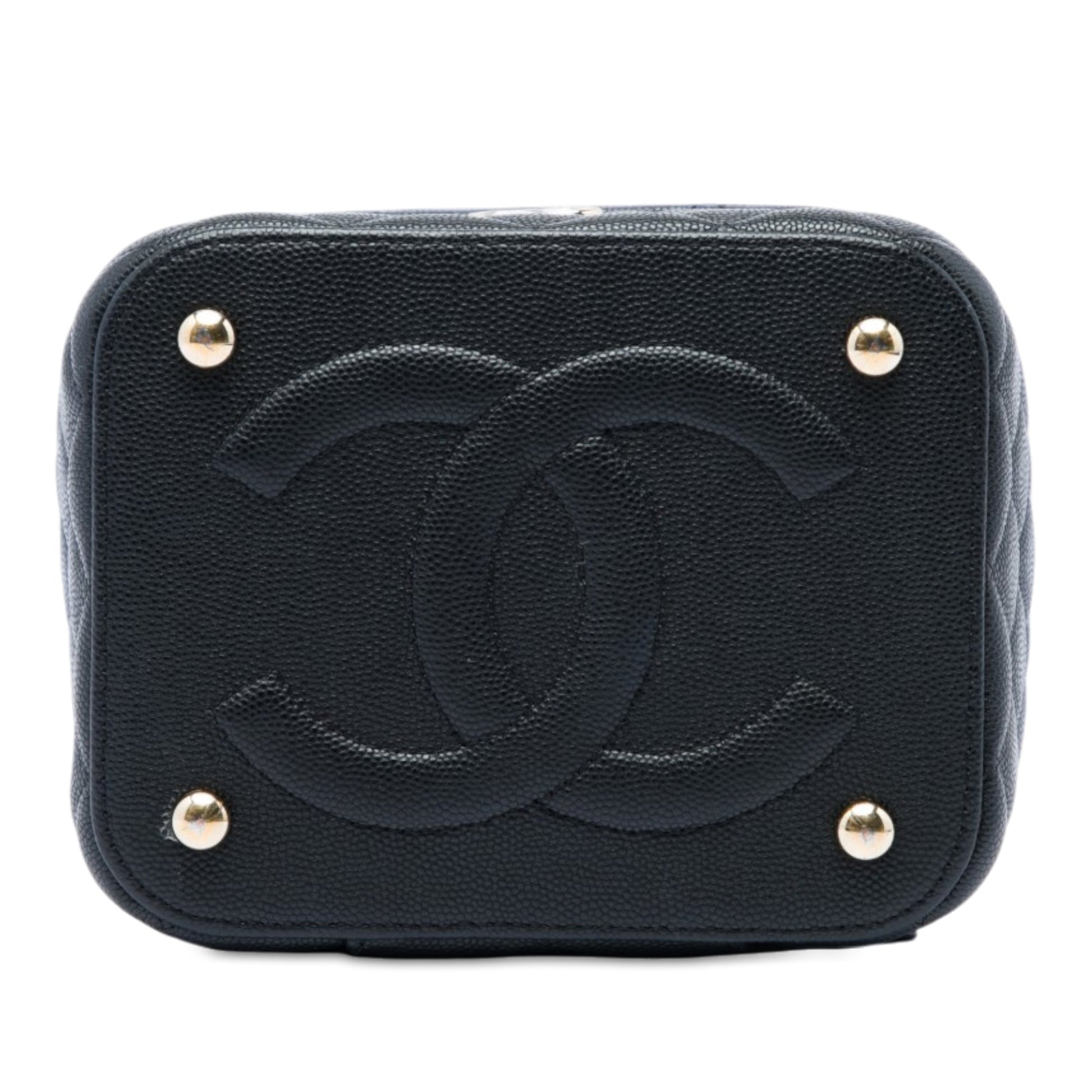 Chanel Small Quilted Caviar Top Handle Vanity Case with Chain
