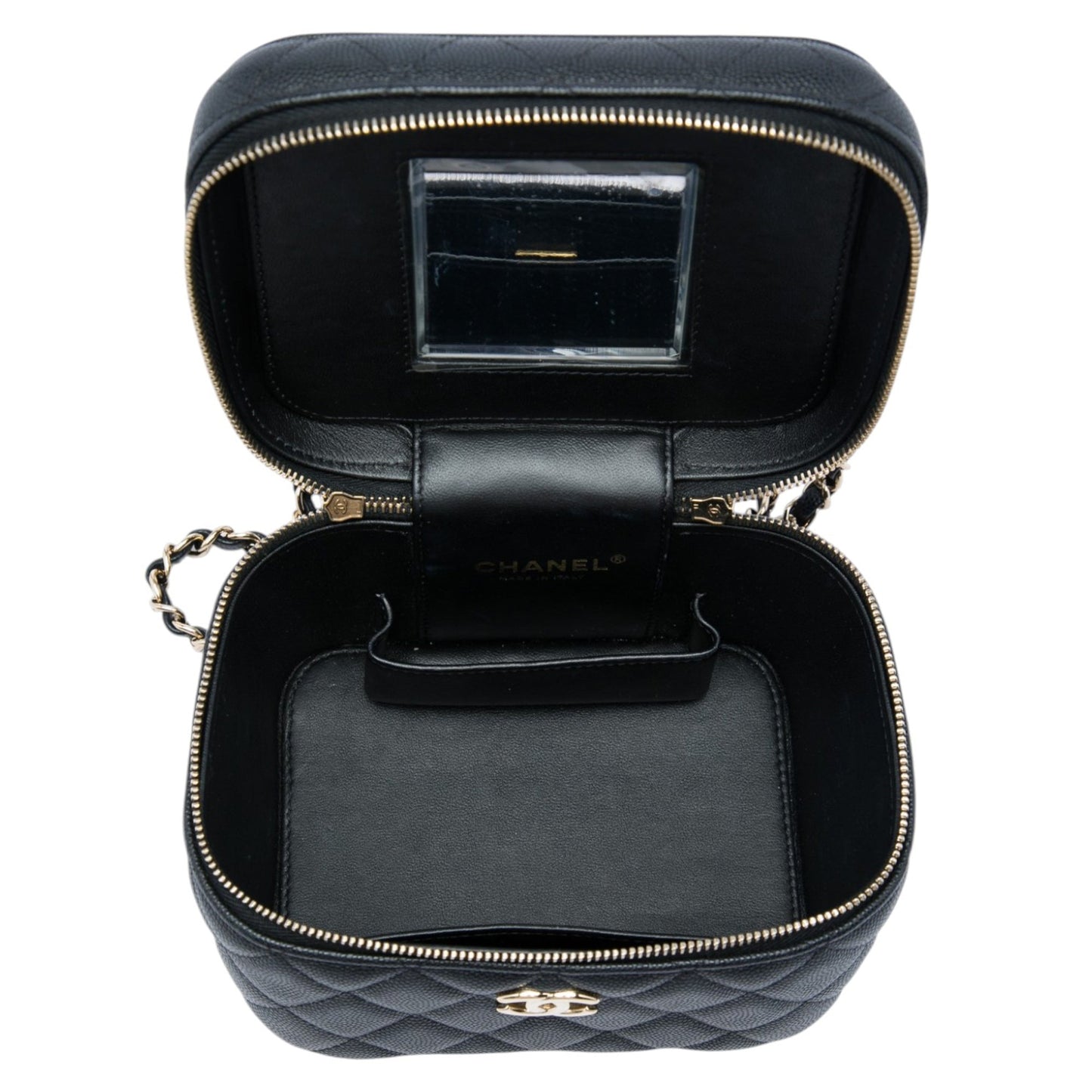 Chanel Small Quilted Caviar Top Handle Vanity Case with Chain
