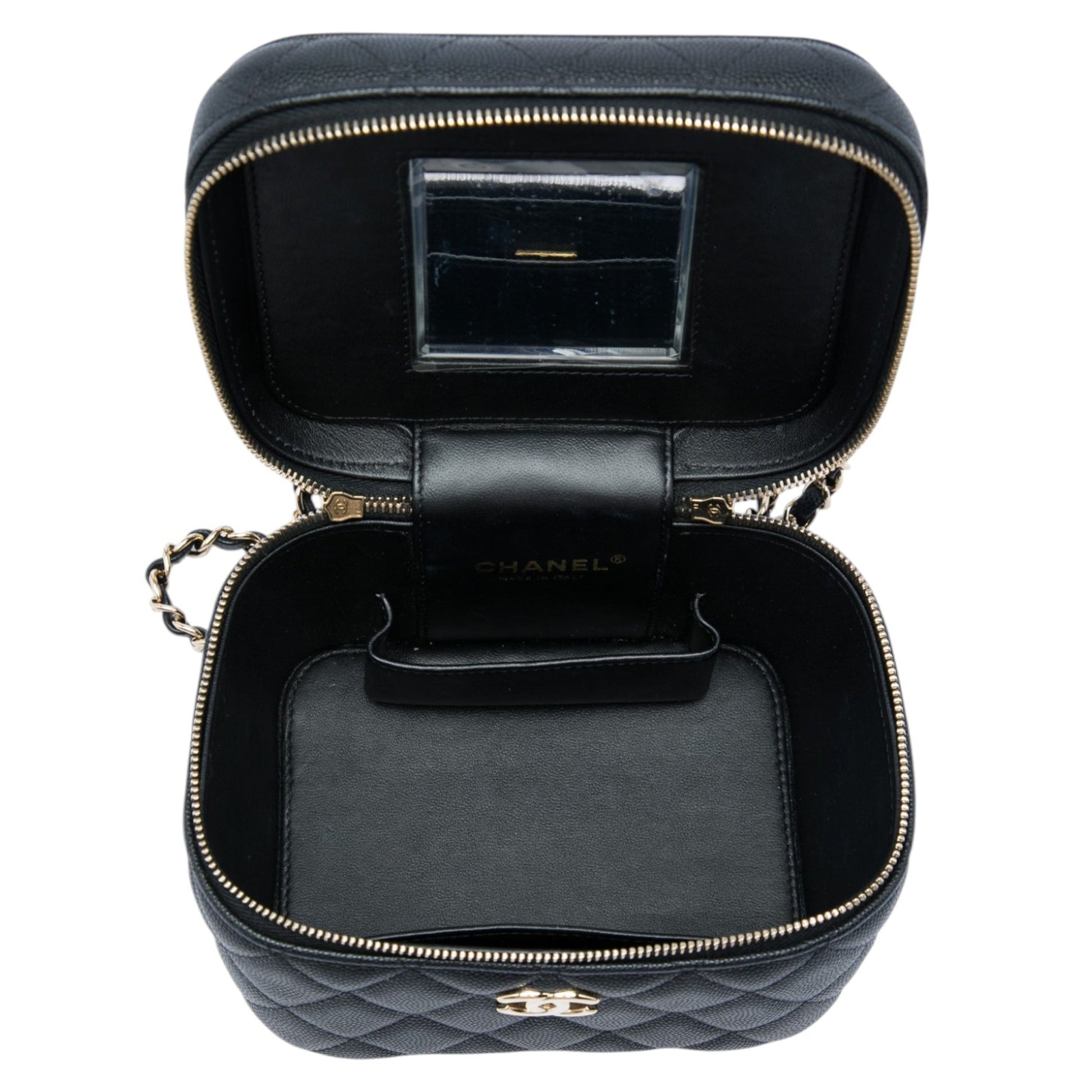Chanel Small Quilted Caviar Top Handle Vanity Case with Chain