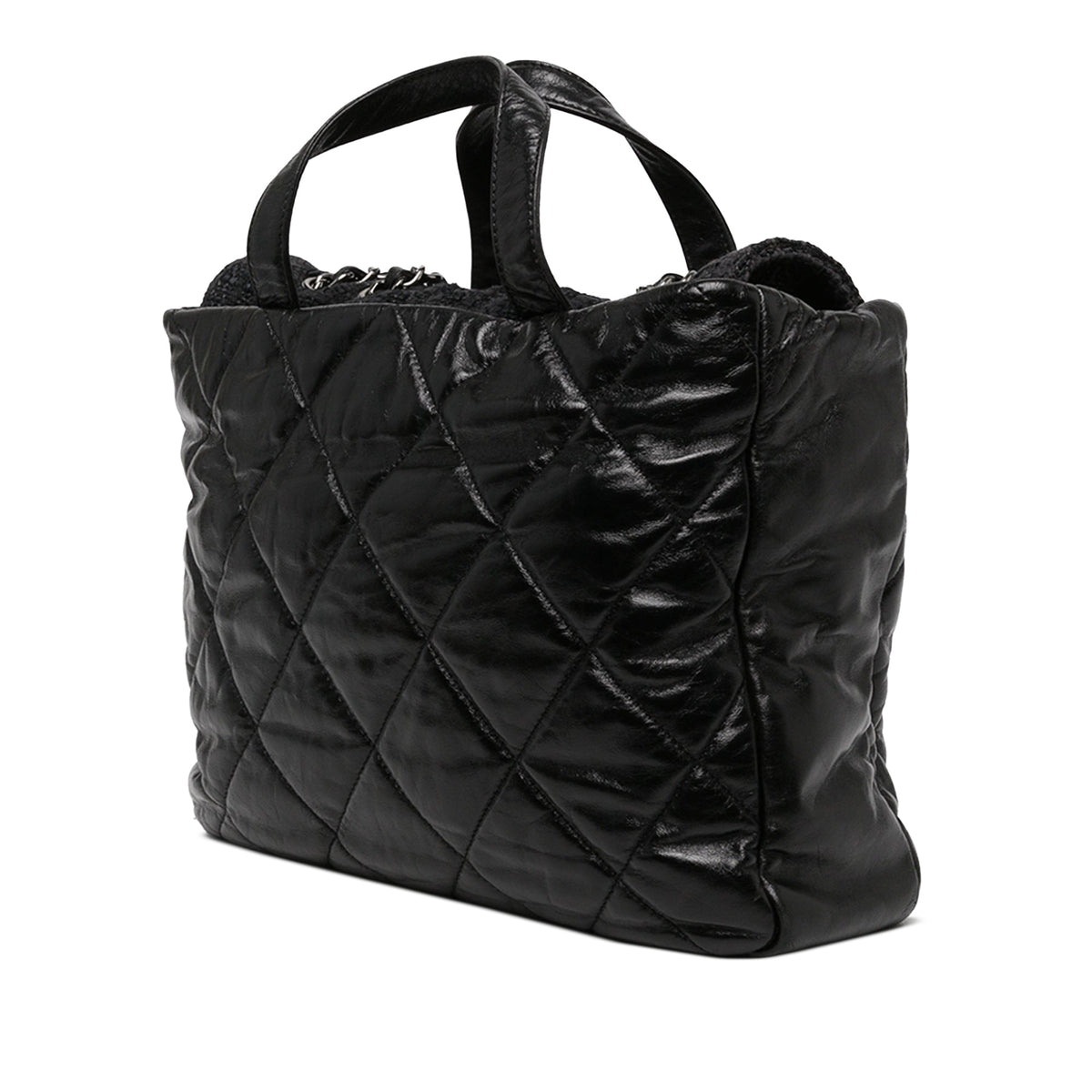 Chanel Quilted Glazed Calfskin and Tweed Portobello Tote — Black
