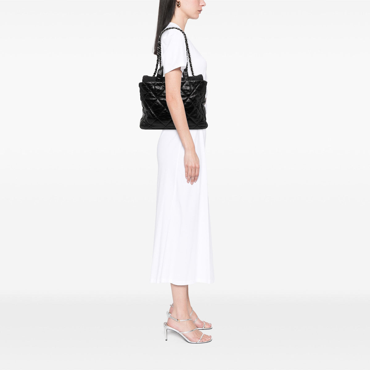 Chanel Quilted Glazed Calfskin and Tweed Portobello Tote — Black