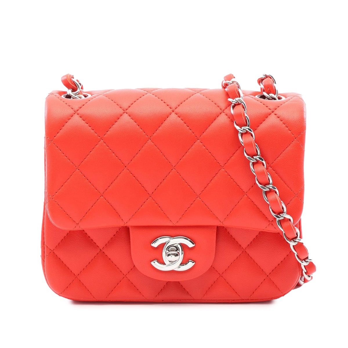 Chanel Mini Square Classic Lambskin Single Flap — Red