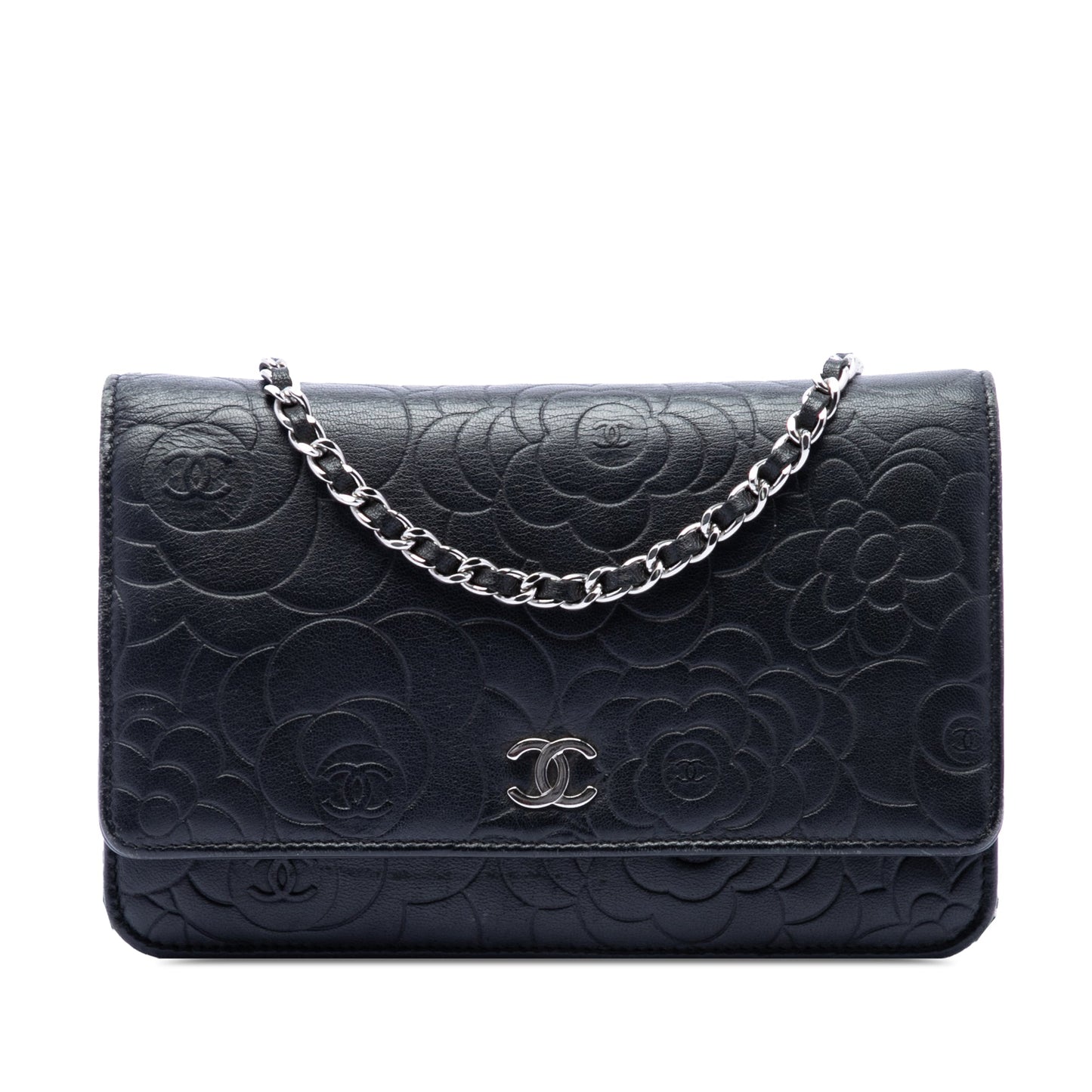 Chanel CC Embossed Lambskin Camellia Wallet On Chain