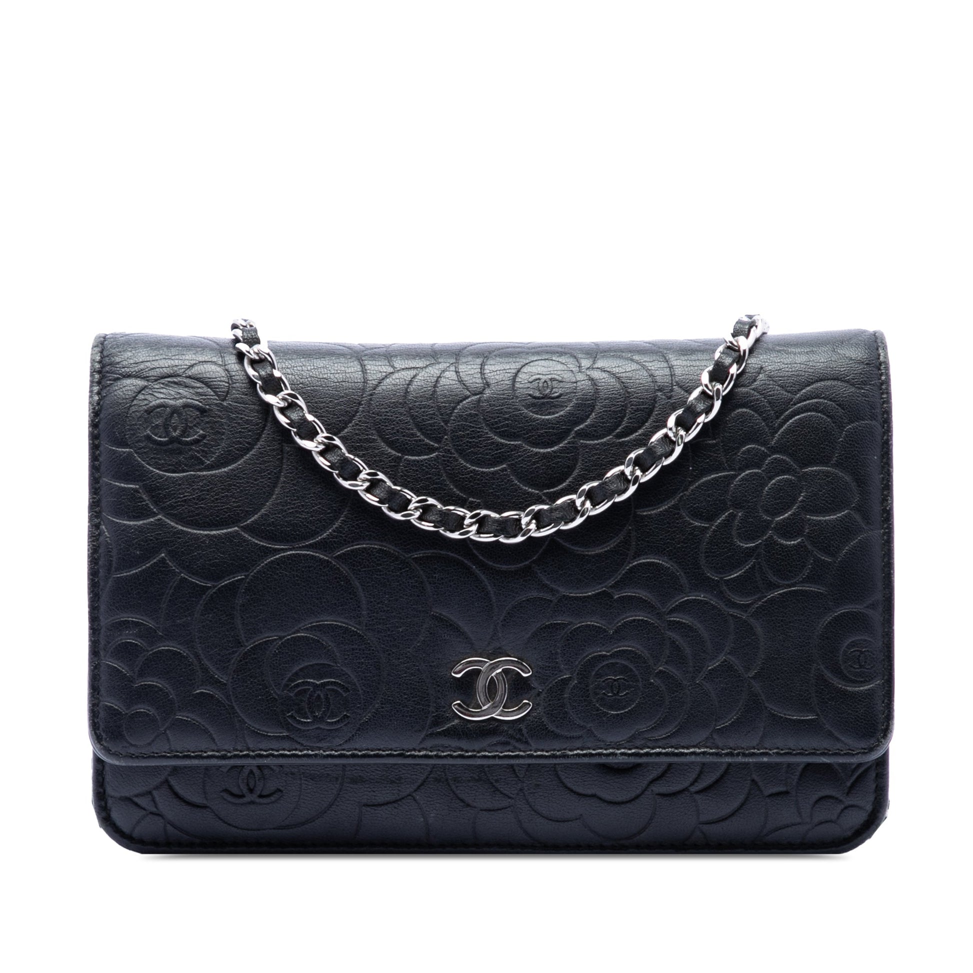 Chanel CC Embossed Lambskin Camellia Wallet On Chain
