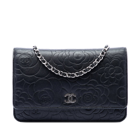 Chanel CC Embossed Lambskin Camellia Wallet On Chain
