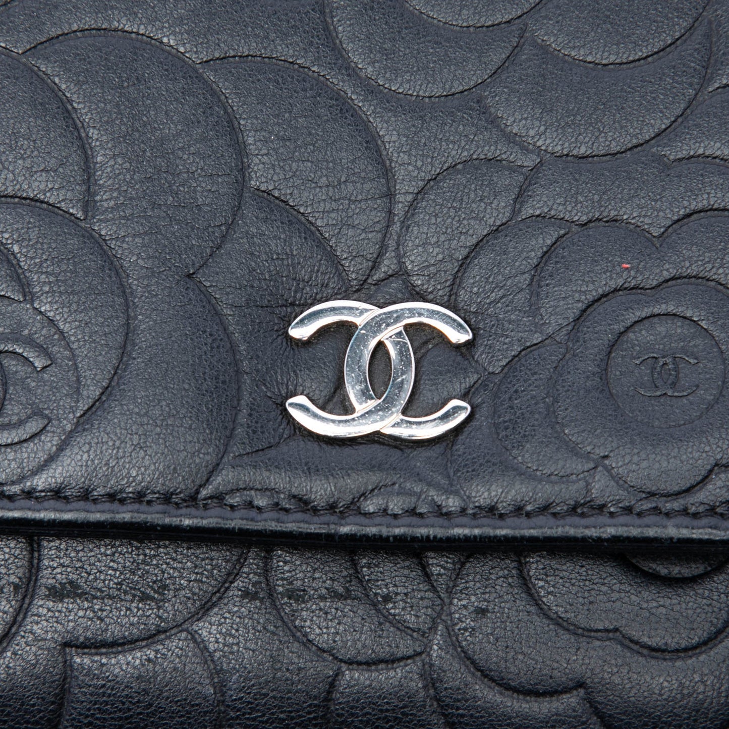 Chanel CC Embossed Lambskin Camellia Wallet On Chain