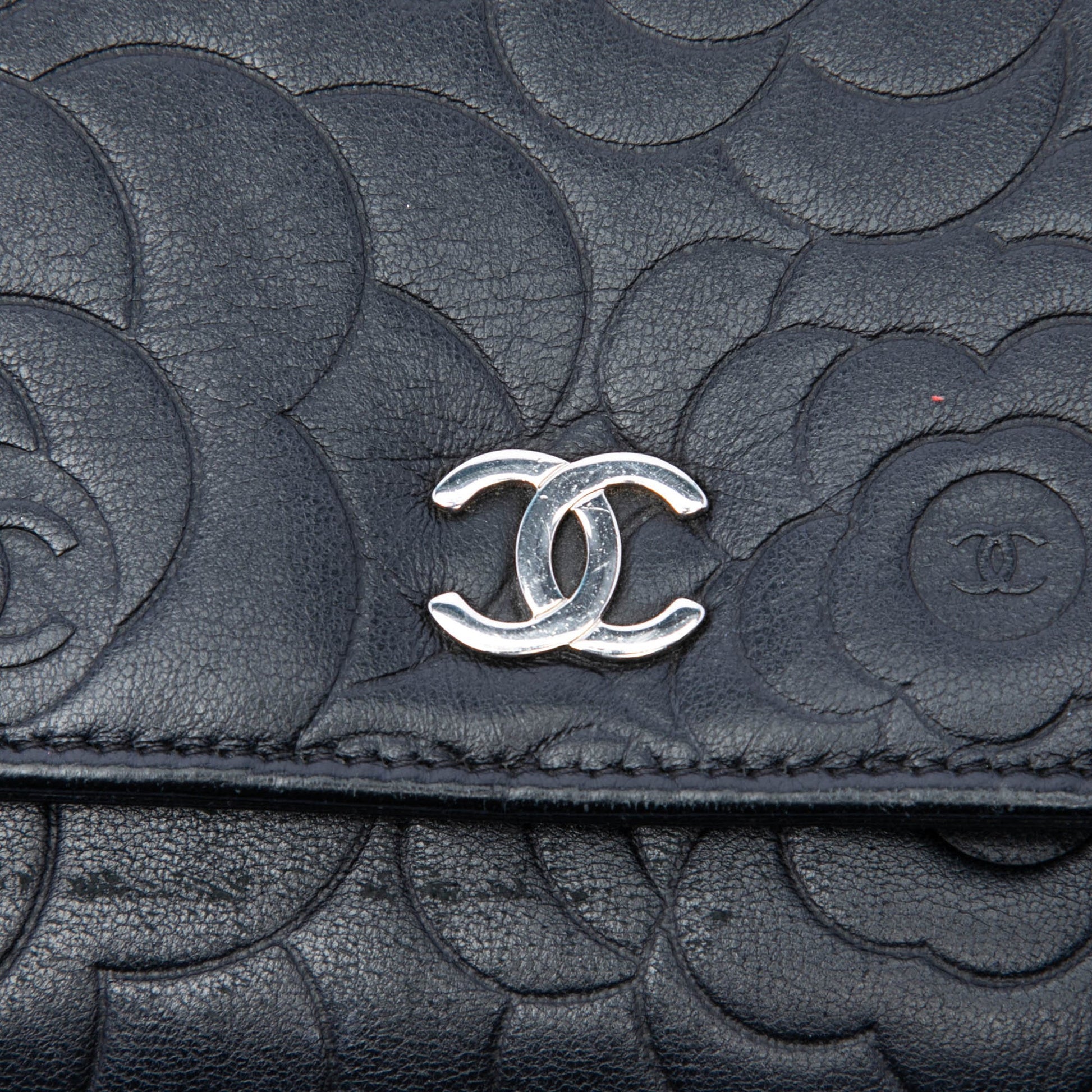 Chanel CC Embossed Lambskin Camellia Wallet On Chain