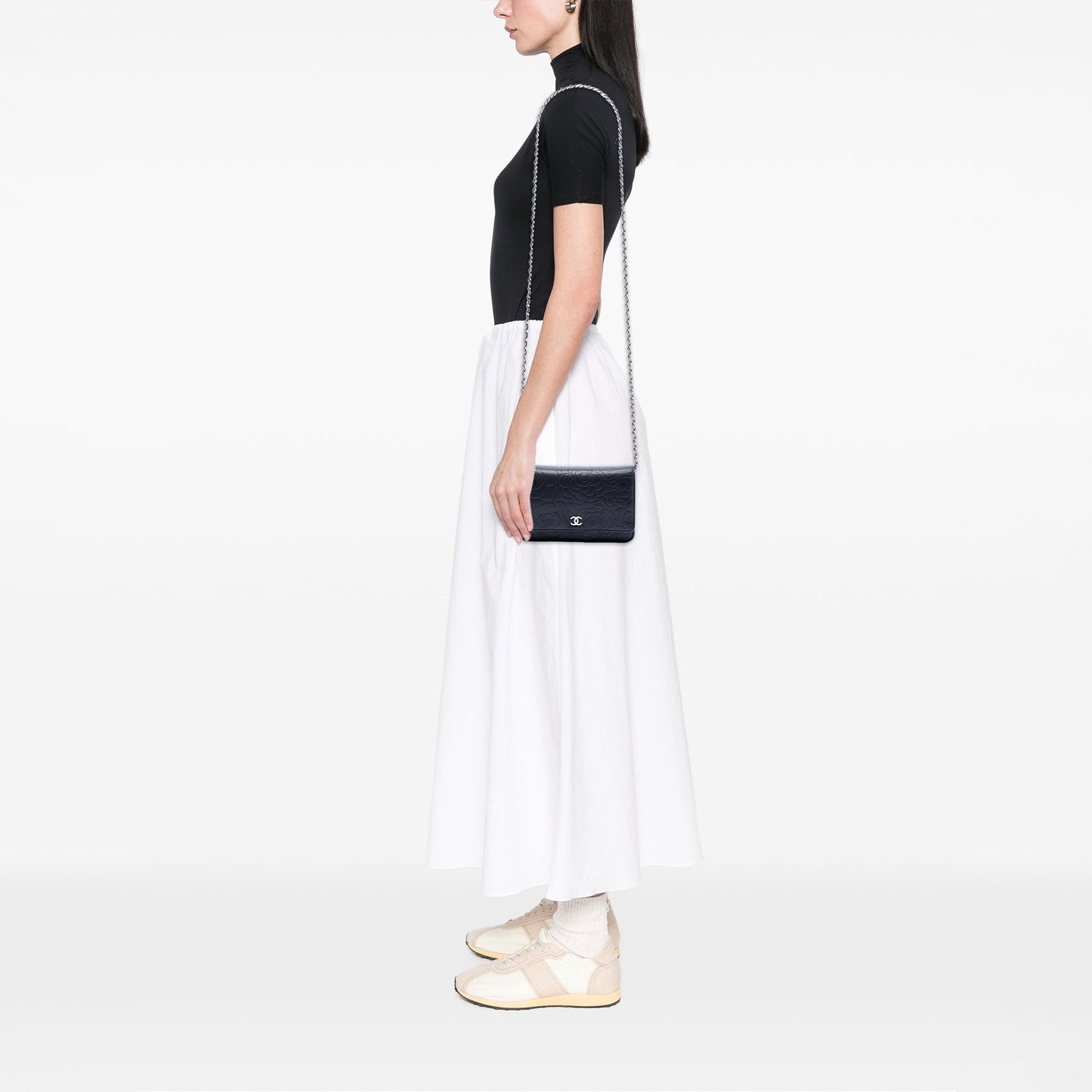 Chanel CC Embossed Lambskin Camellia Wallet On Chain