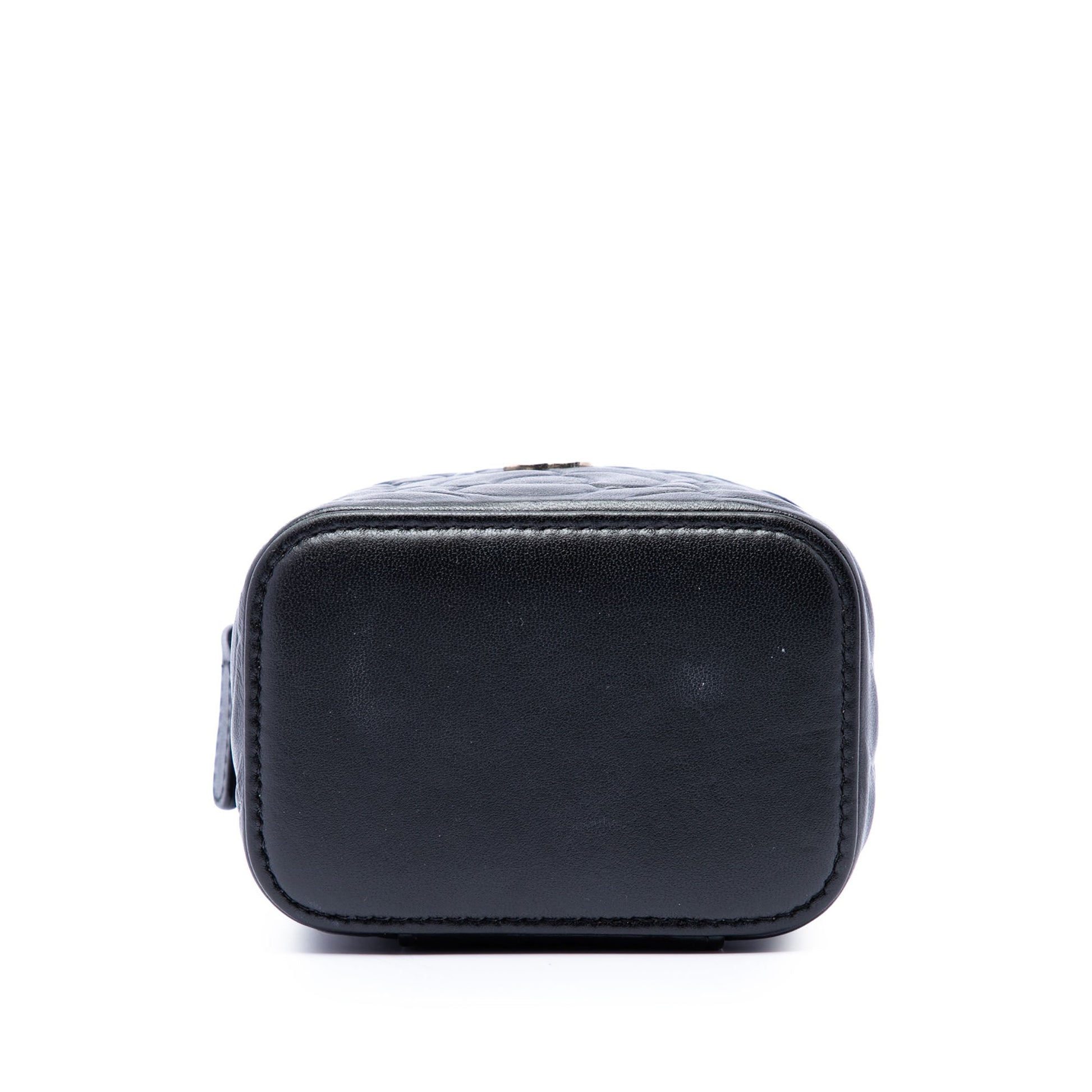 Chanel Mini Camellia Embossed Lambskin Vanity Case With Chain