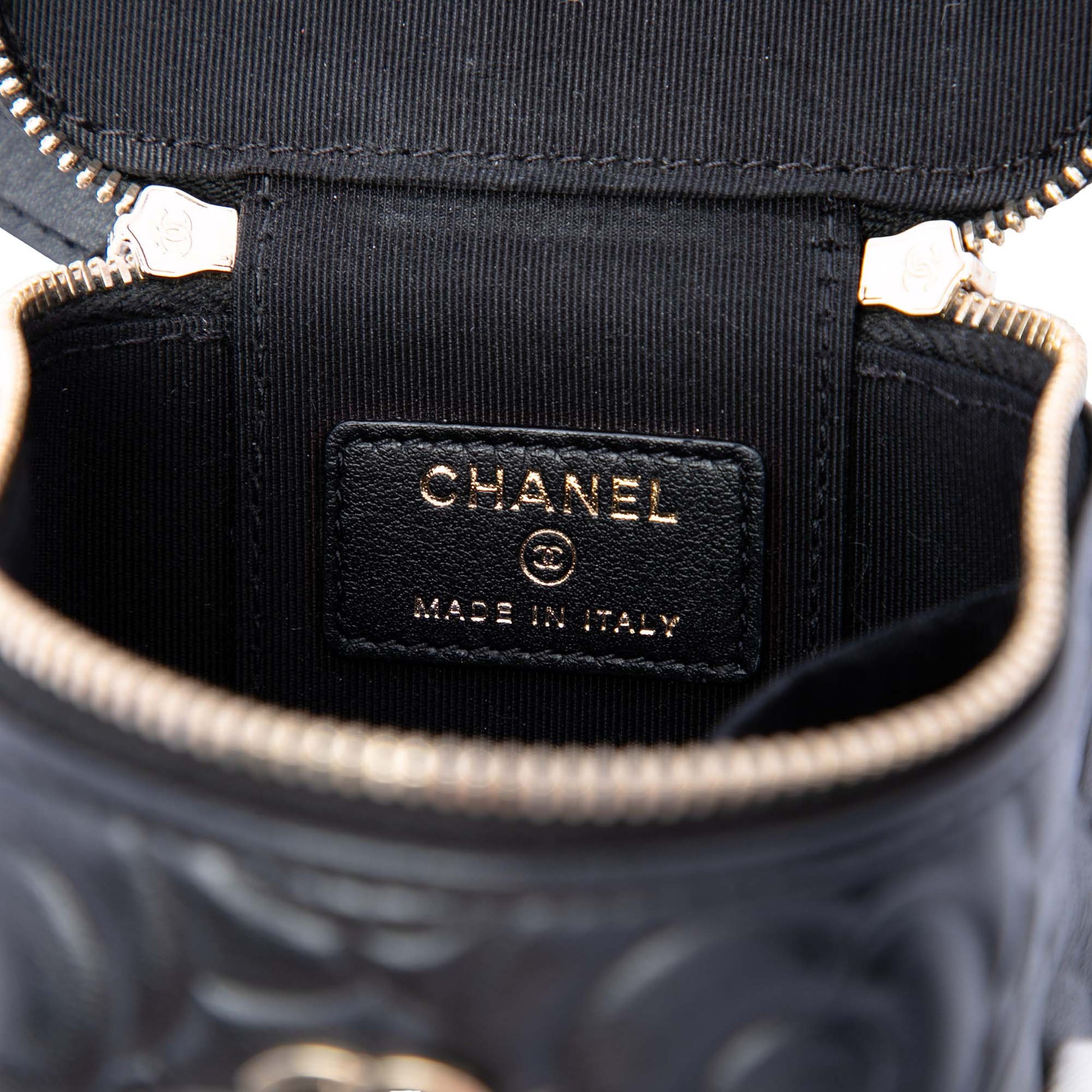 Chanel Mini Camellia Embossed Lambskin Vanity Case With Chain