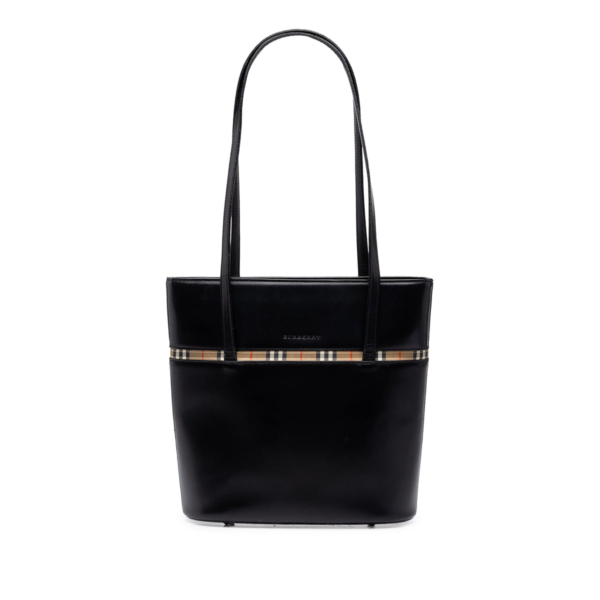 Burberry House Check Trimmed Leather Tote — Black