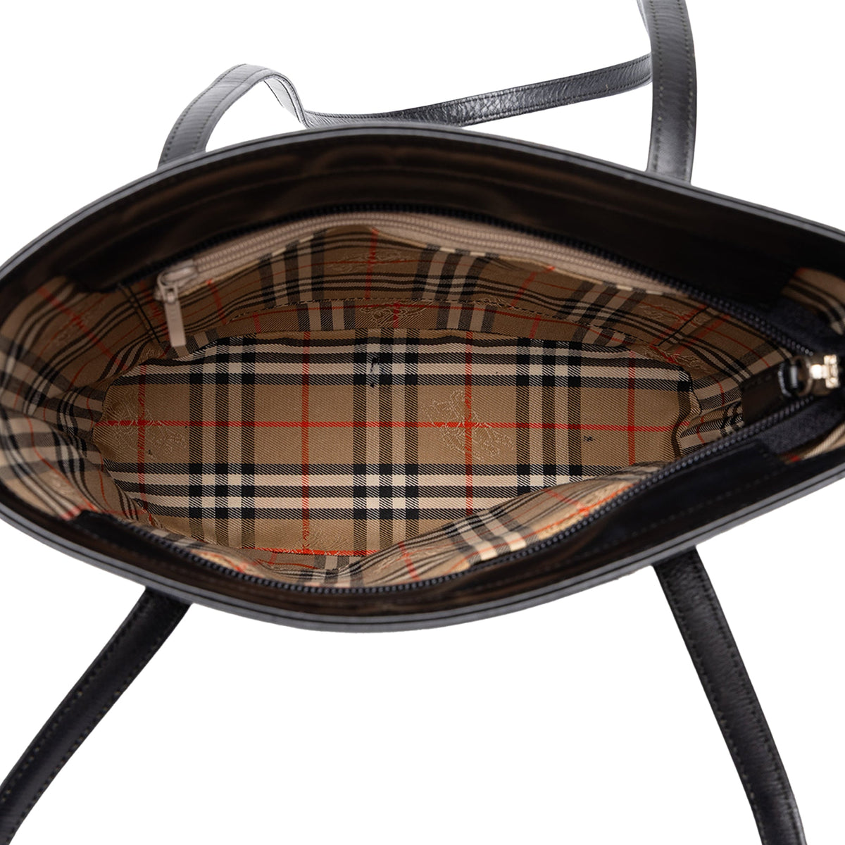 Burberry House Check Trimmed Leather Tote — Black