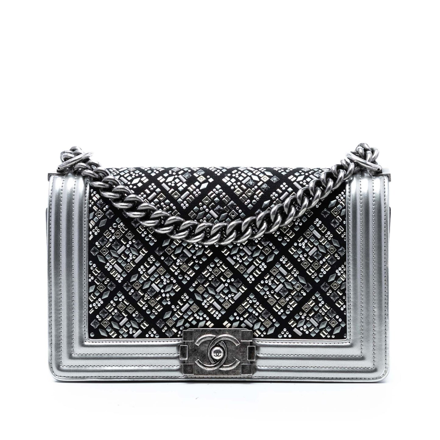 Chanel Old Medium Calfskin Crystal Embellished Boy Flap