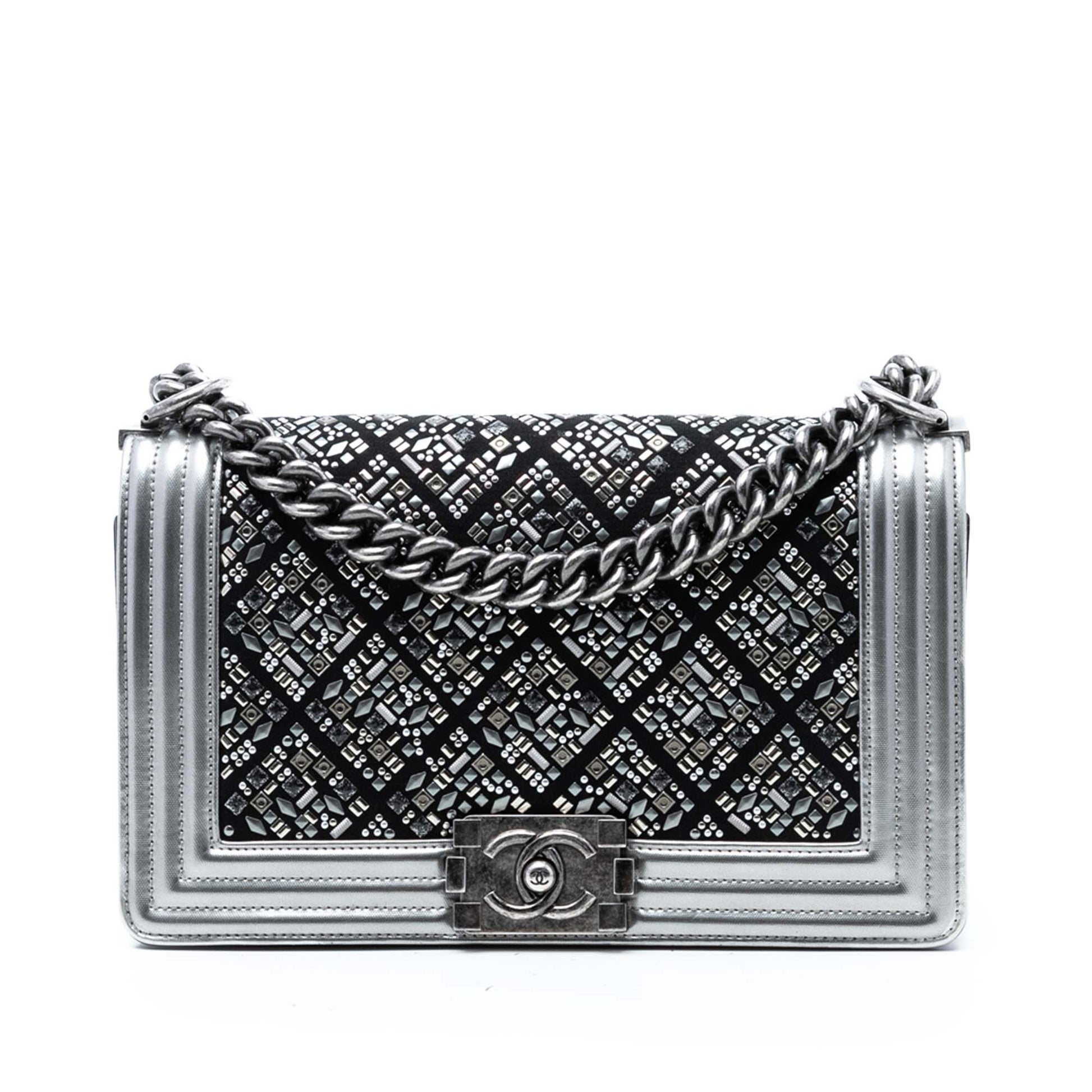 Chanel Old Medium Calfskin Crystal Embellished Boy Flap