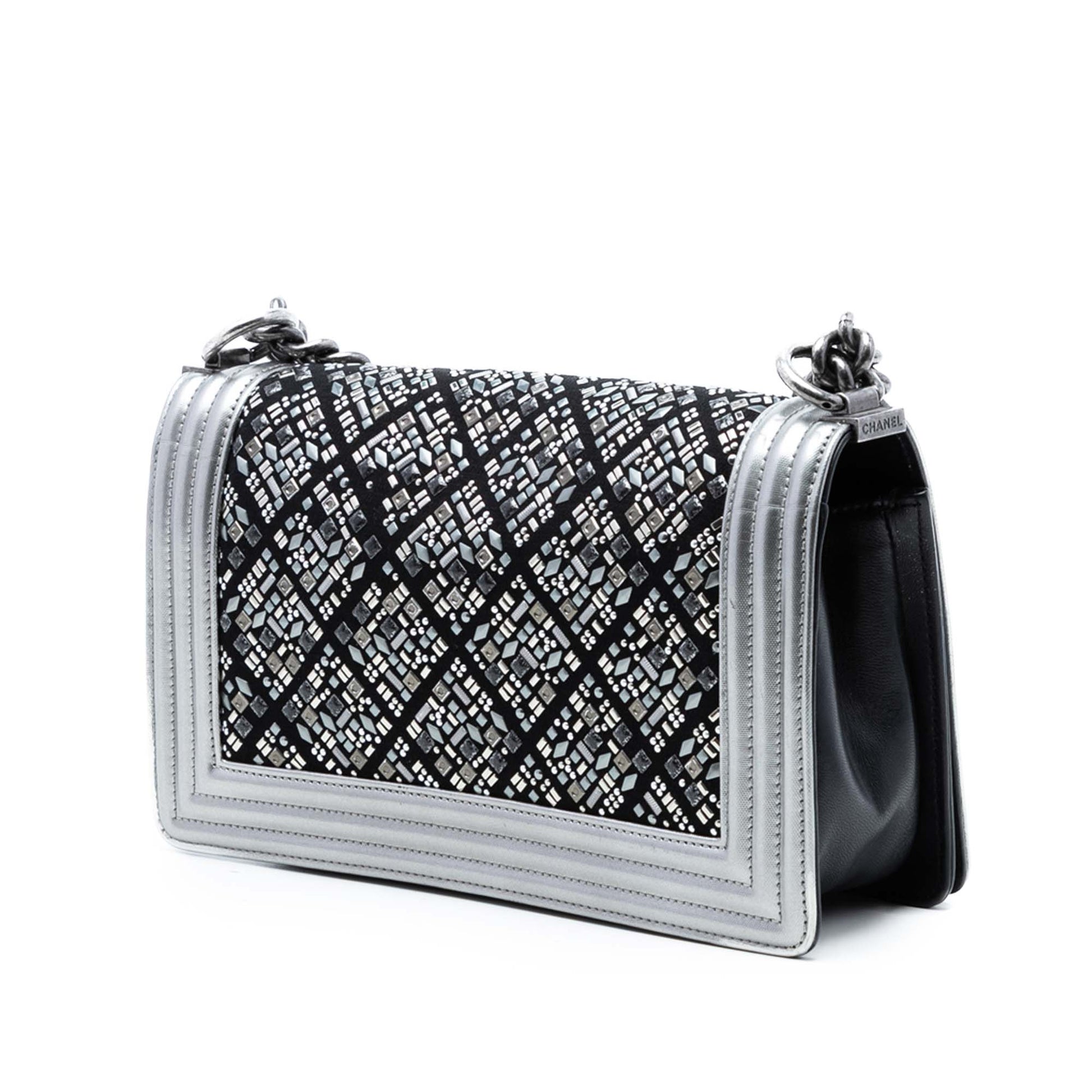 Chanel Old Medium Calfskin Crystal Embellished Boy Flap