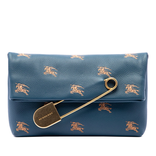 Burberry Medium Equestrian Knight Embroidered Leather Safety Pin Foldover Clutch