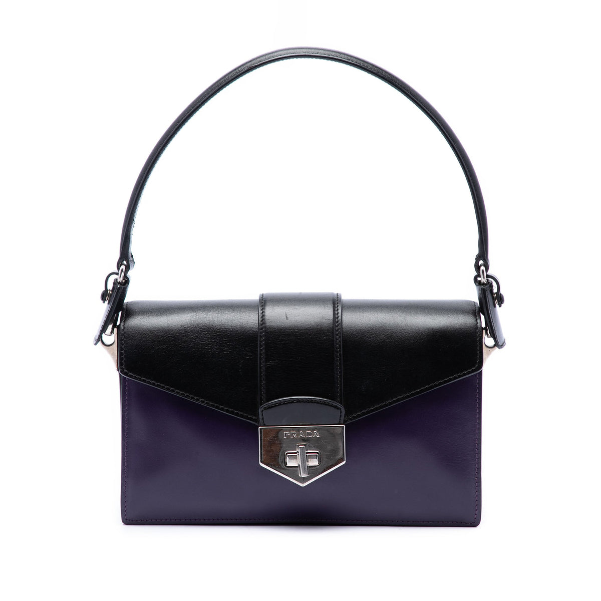 Prada Bicolor Box Calf Turnlock Satchel