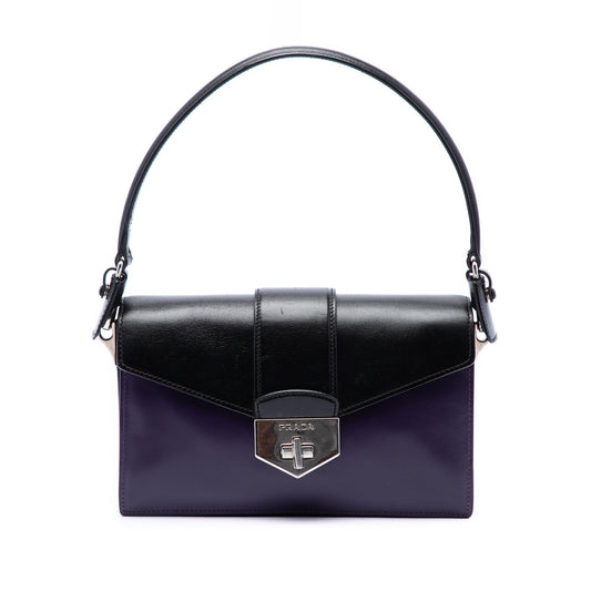 Prada Bicolor Box Calf Turnlock Satchel