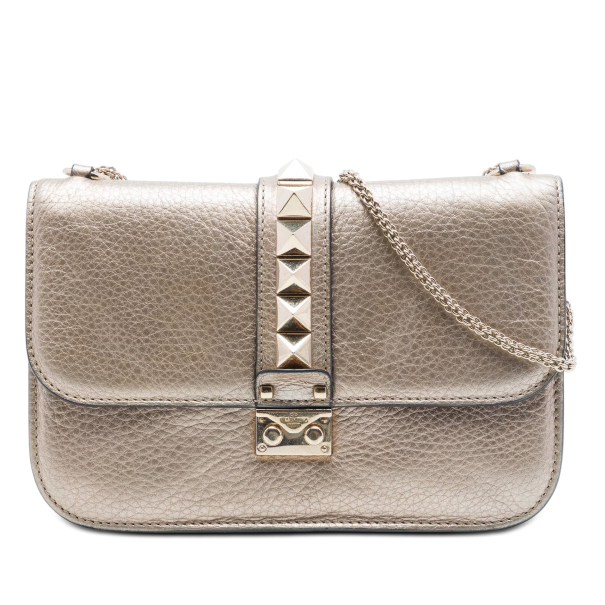 Valentino Medium Metallic Leather Rockstud Glam Lock Crossbody