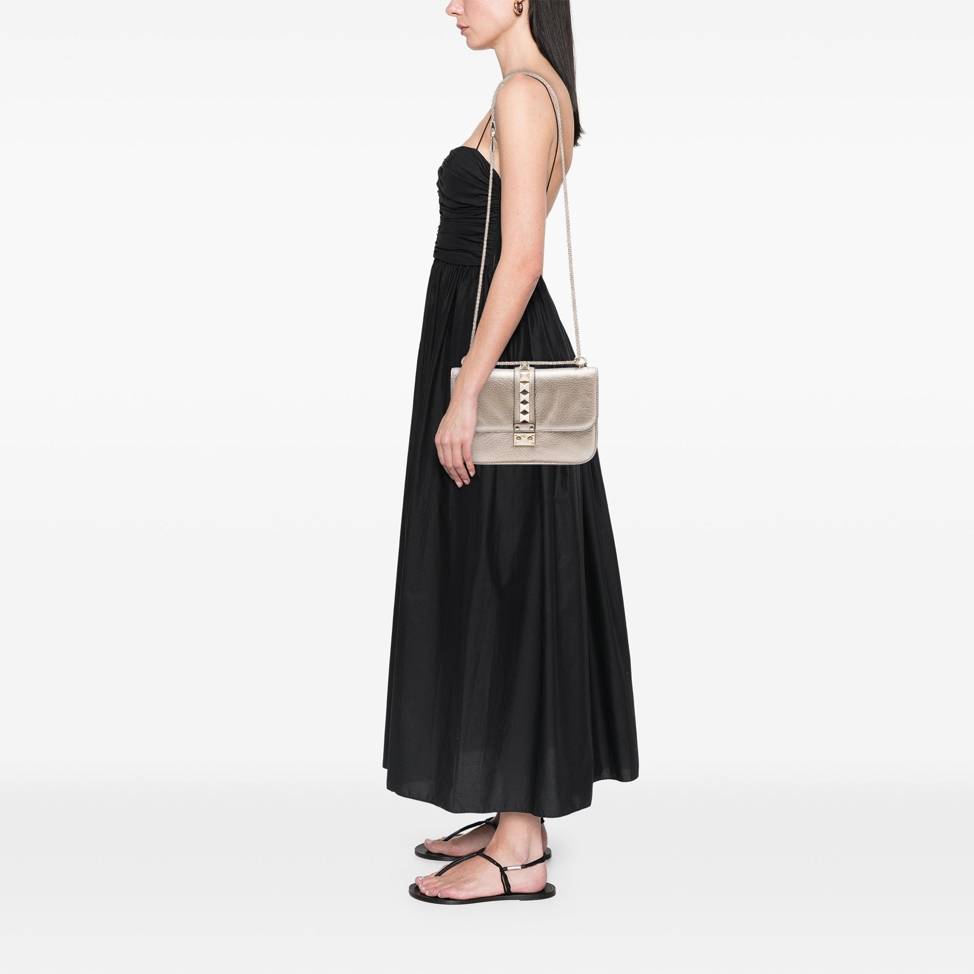 Valentino Medium Metallic Leather Rockstud Glam Lock Crossbody