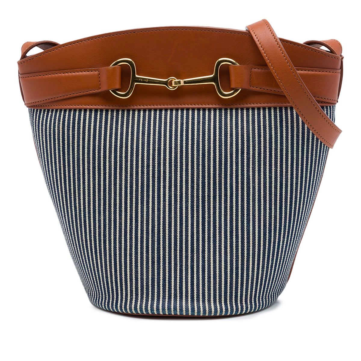 Celine Striped Canvas Crecy Bucket Bag
