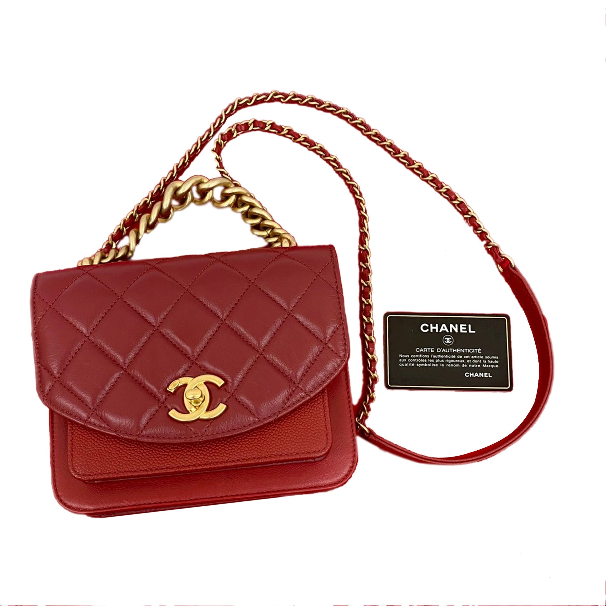 Chanel Mini Quilted Calfskin and Caviar Chain Handle Flap