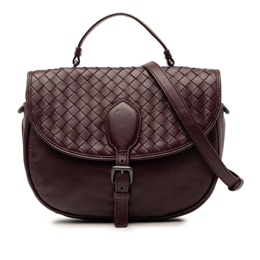 Intrecciato Trimmed Leather Double Sided Flap Satchel