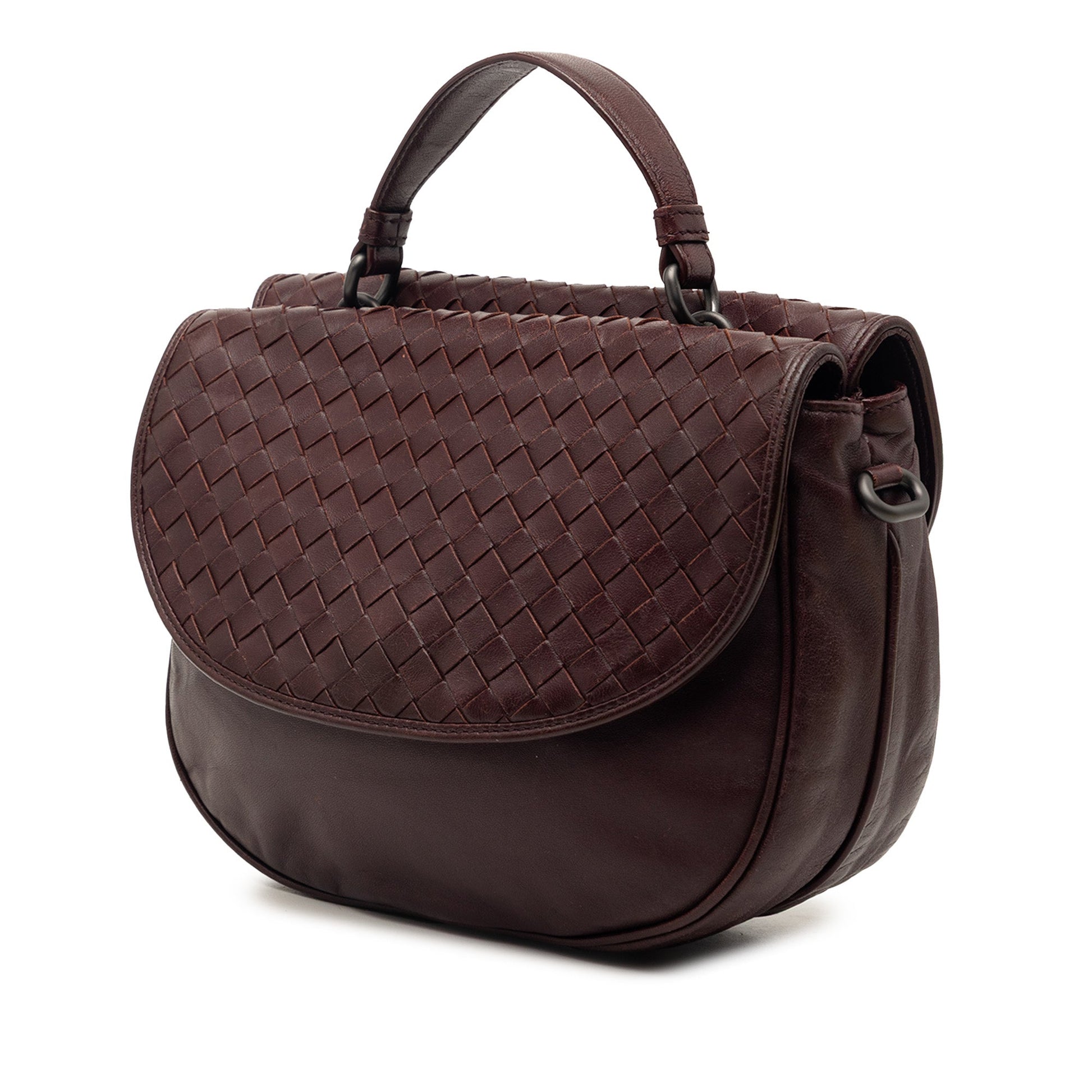 Intrecciato Trimmed Leather Double Sided Flap Satchel