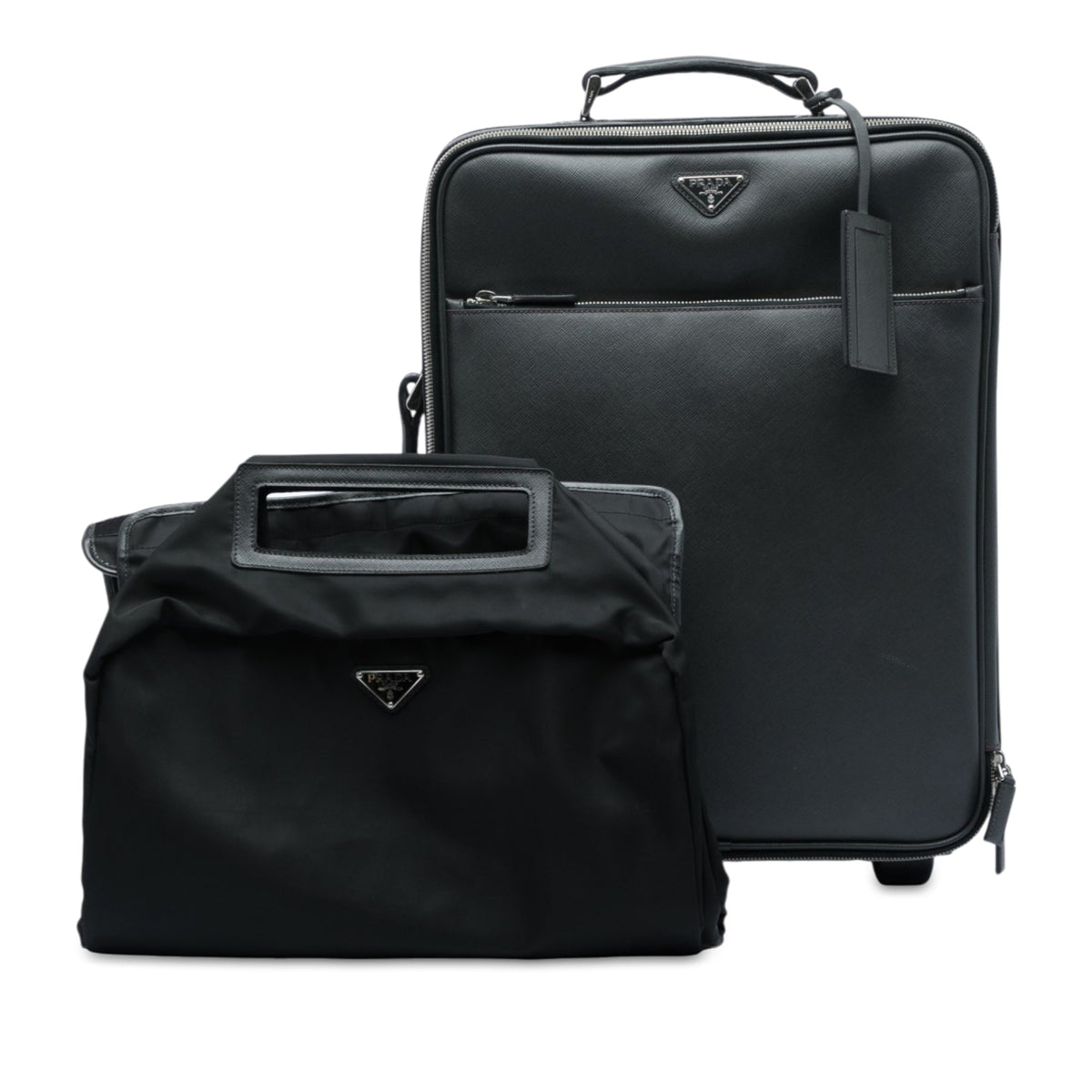 Prada Saffiano Rolling Trolley Suitcase — Black